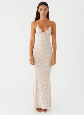 Layered Form Minimalist-Style Jolina Lace Maxi Dress - White