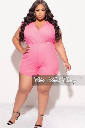 Final Sale Plus Size Ribbed Faux Wrap Romper in Fuchsia Durable Seams Simple and Cozy