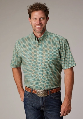 Roper Mens Sedona Foulard Turquoise 100% Cotton 1 Pkt S/S Shirt Road Trip Ready Bold Statement