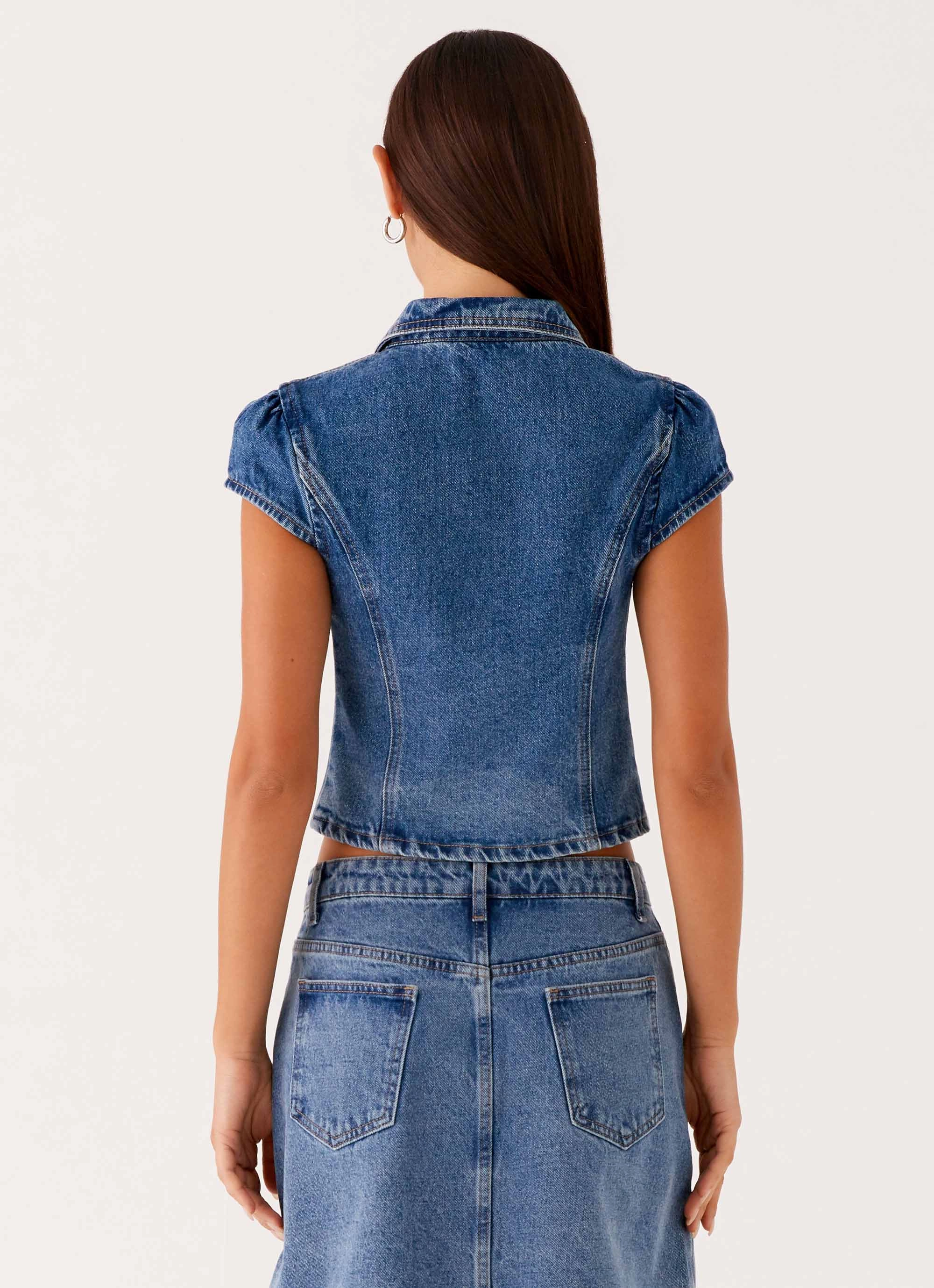 Gym Wear Breathable mesh Stella Button Up Top - Blue