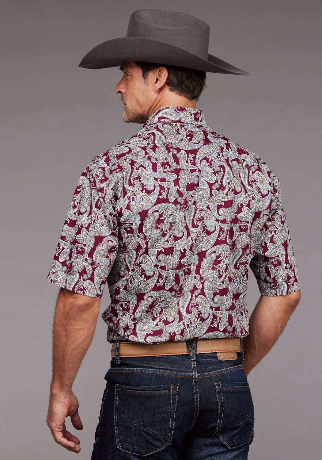 Subtle patterns Stetson Mens 2035 Country Paisley Wine 100% Cotton S/S Shirt