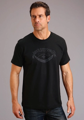 Stetson Mens Black 100% Cotton The Boss S/S Raw Edge T-Shirt Multipurpose Utility