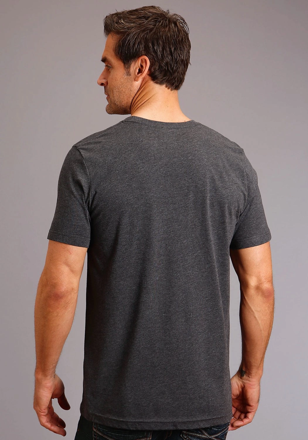 Stetson Mens Heather Grey Cotton Blend Logo Sketch S/S T-Shirt Roll-Up Sleeve