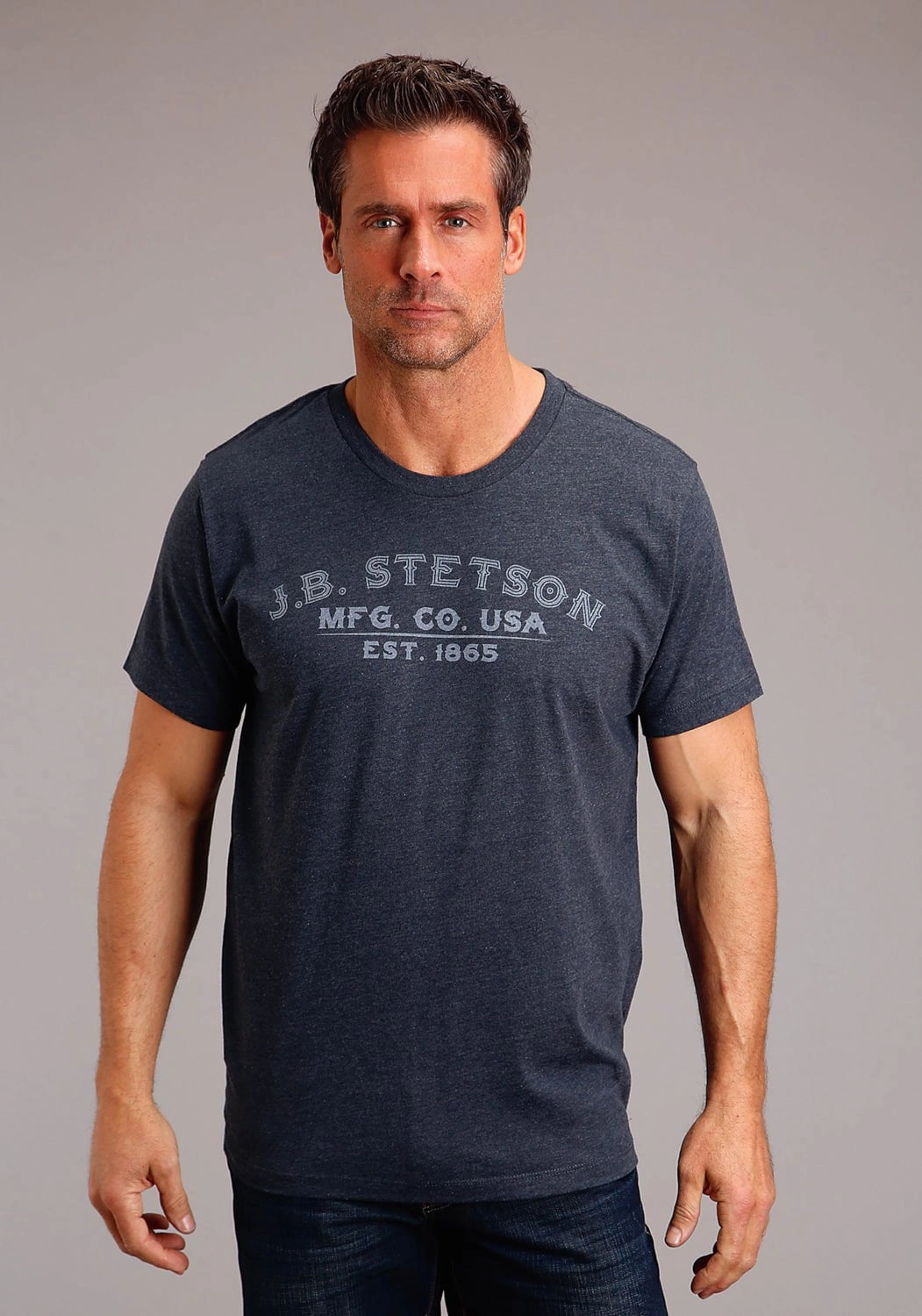 Seamless Shoulder Stetson Mens Navy Cotton Blend MFG CO 1865 S/S T-Shirt