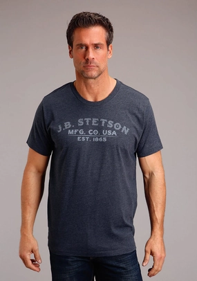 Seamless Shoulder Stetson Mens Navy Cotton Blend MFG CO 1865 S/S T-Shirt