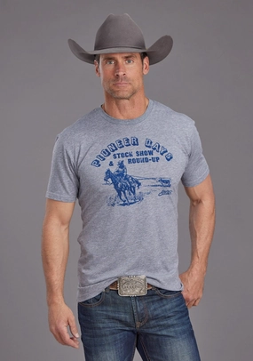 Stetson Mens Pioneer Round Up Grey Cotton Blend S/S T-Shirt Classic Crew Neck