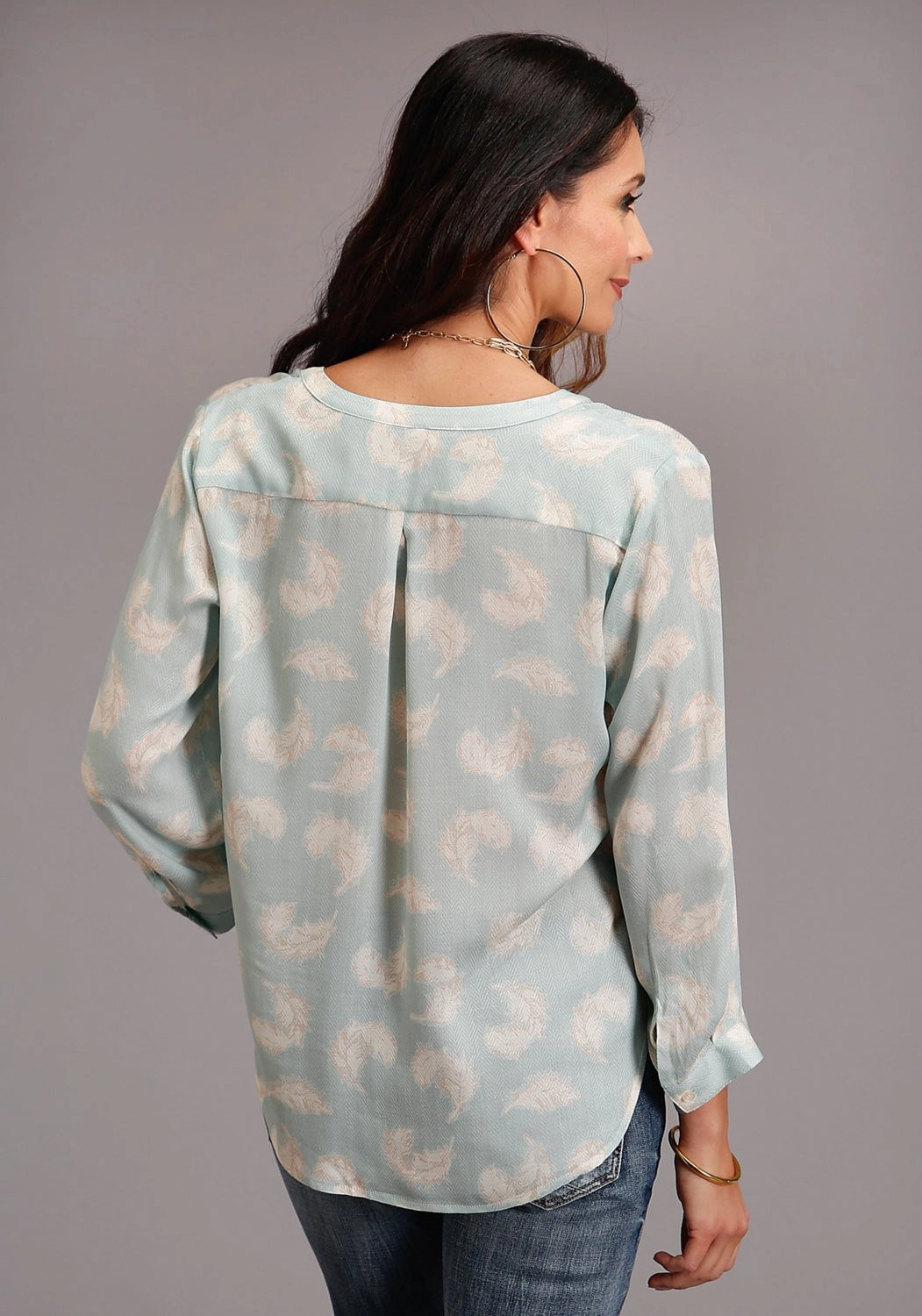 Stetson Womens Aqua Rayon/Nylon Feathers S/S Blouse Casual Sophistication