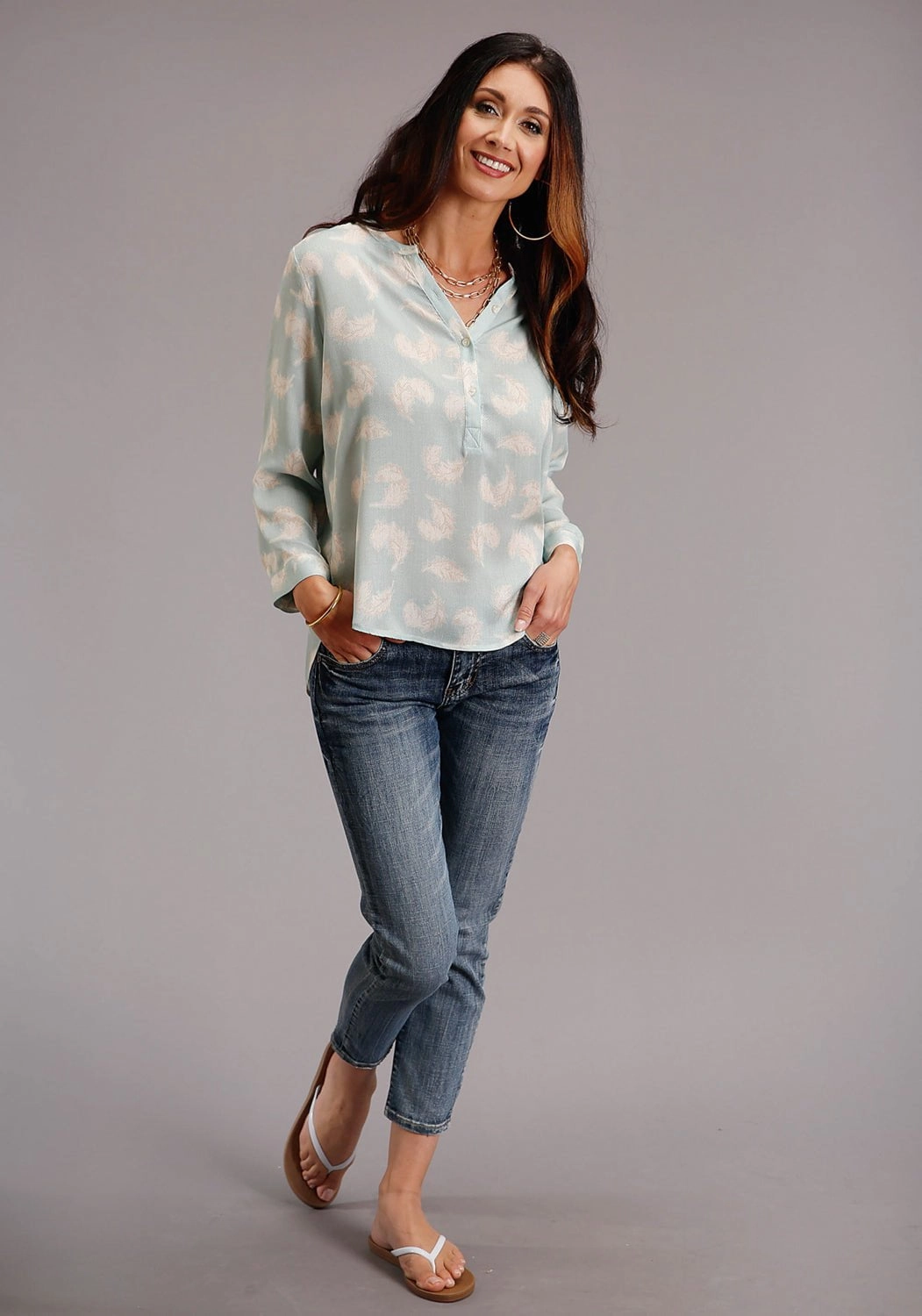 Holiday Special Stetson Womens Aqua Rayon/Nylon Feathers S/S Blouse