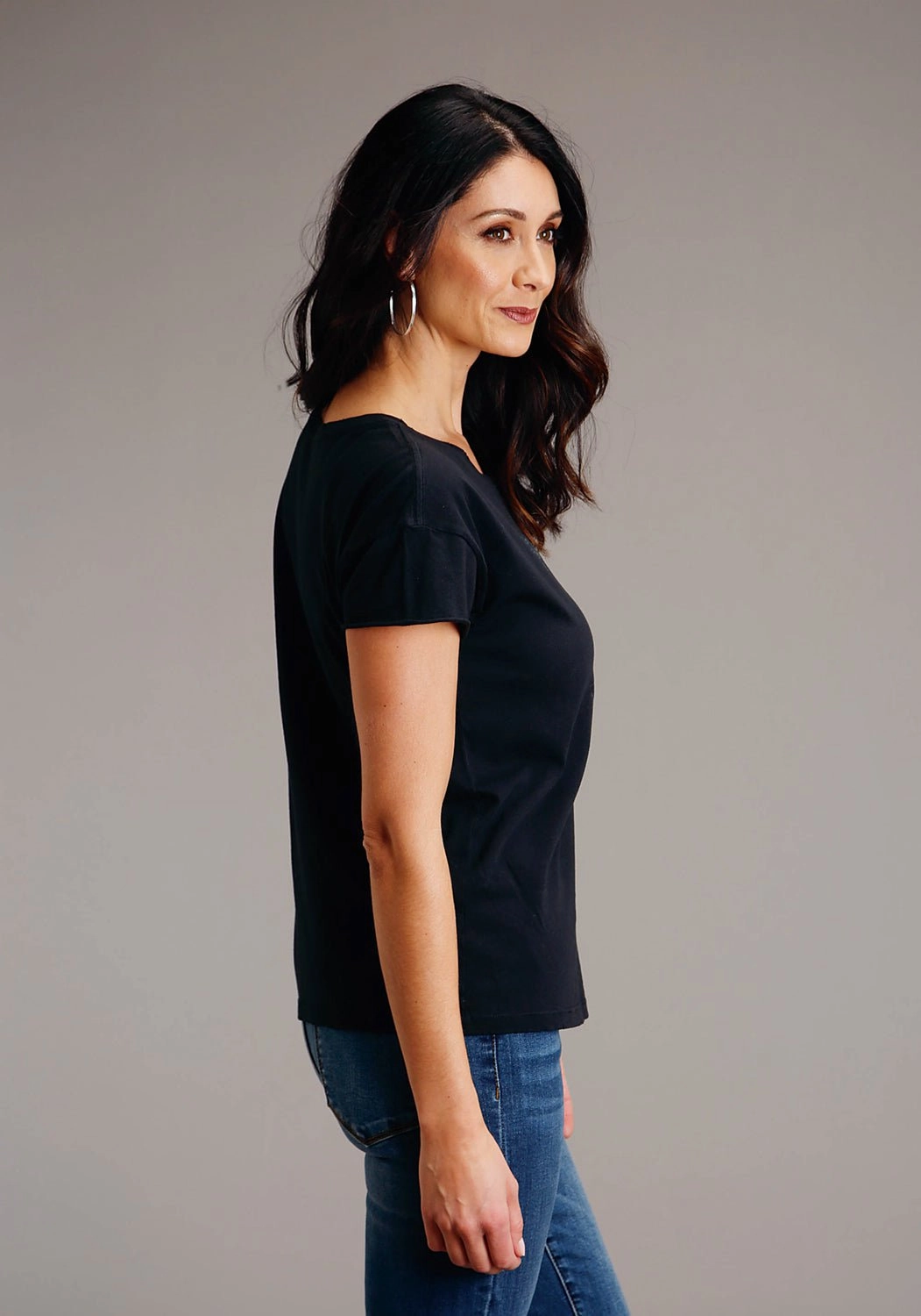 Inner Layer Temperature Regulating Stetson Womens Black 100% Cotton Bronc Rider S/S T-Shirt