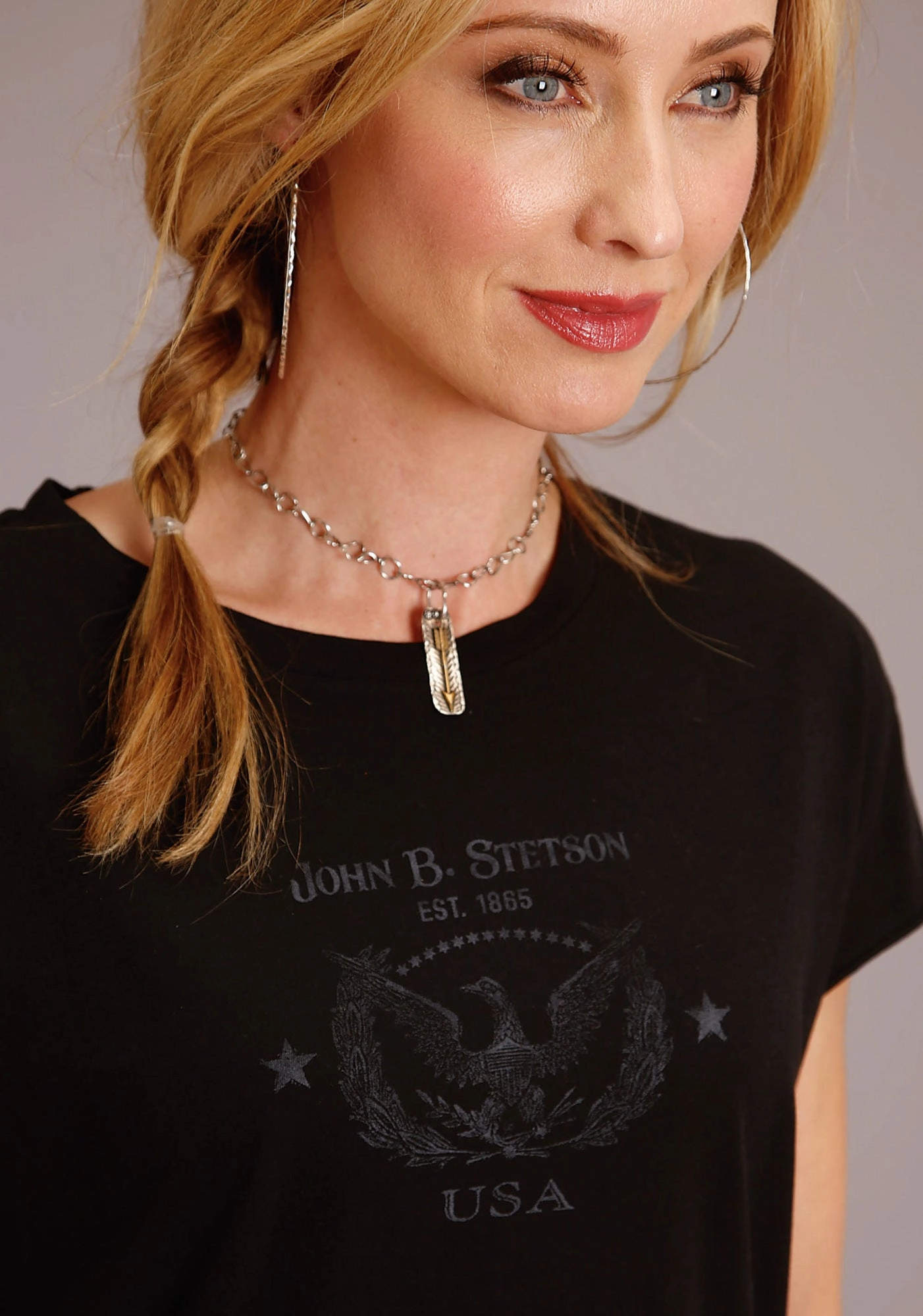 Stetson Womens Black 100% Cotton Eagle Usa S/S T-Shirt shopping spree