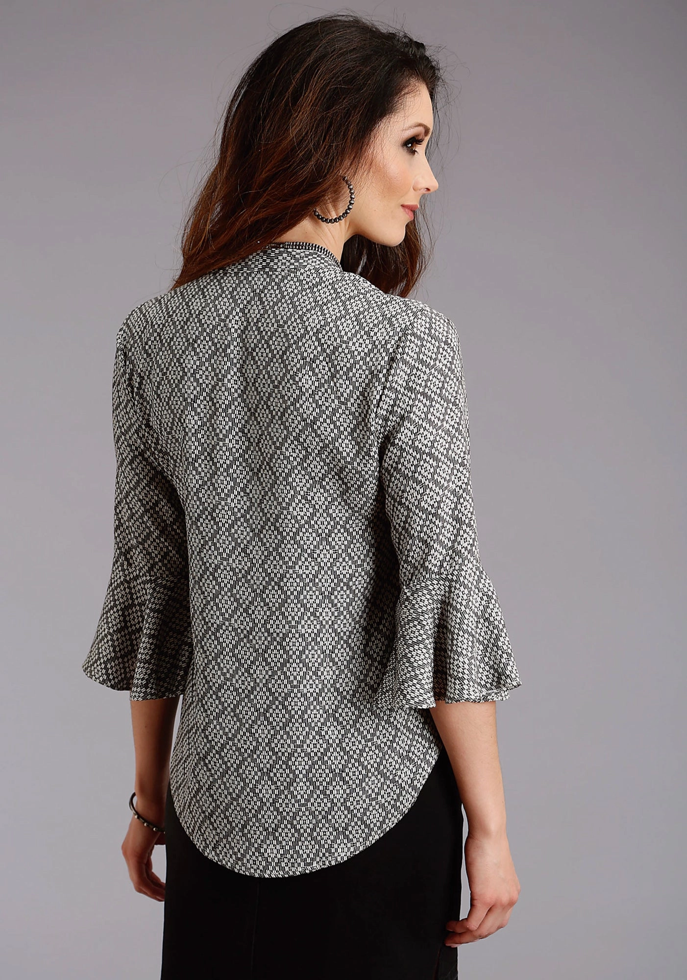 Stetson Womens Black Rayon/Nylon Aztec Geo S/S Blouse Durable Button Closures Brushed Inner Lining