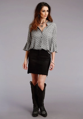 Stetson Womens Black Rayon/Nylon Aztec Geo S/S Blouse Anti Cling Fabric Camping Essential