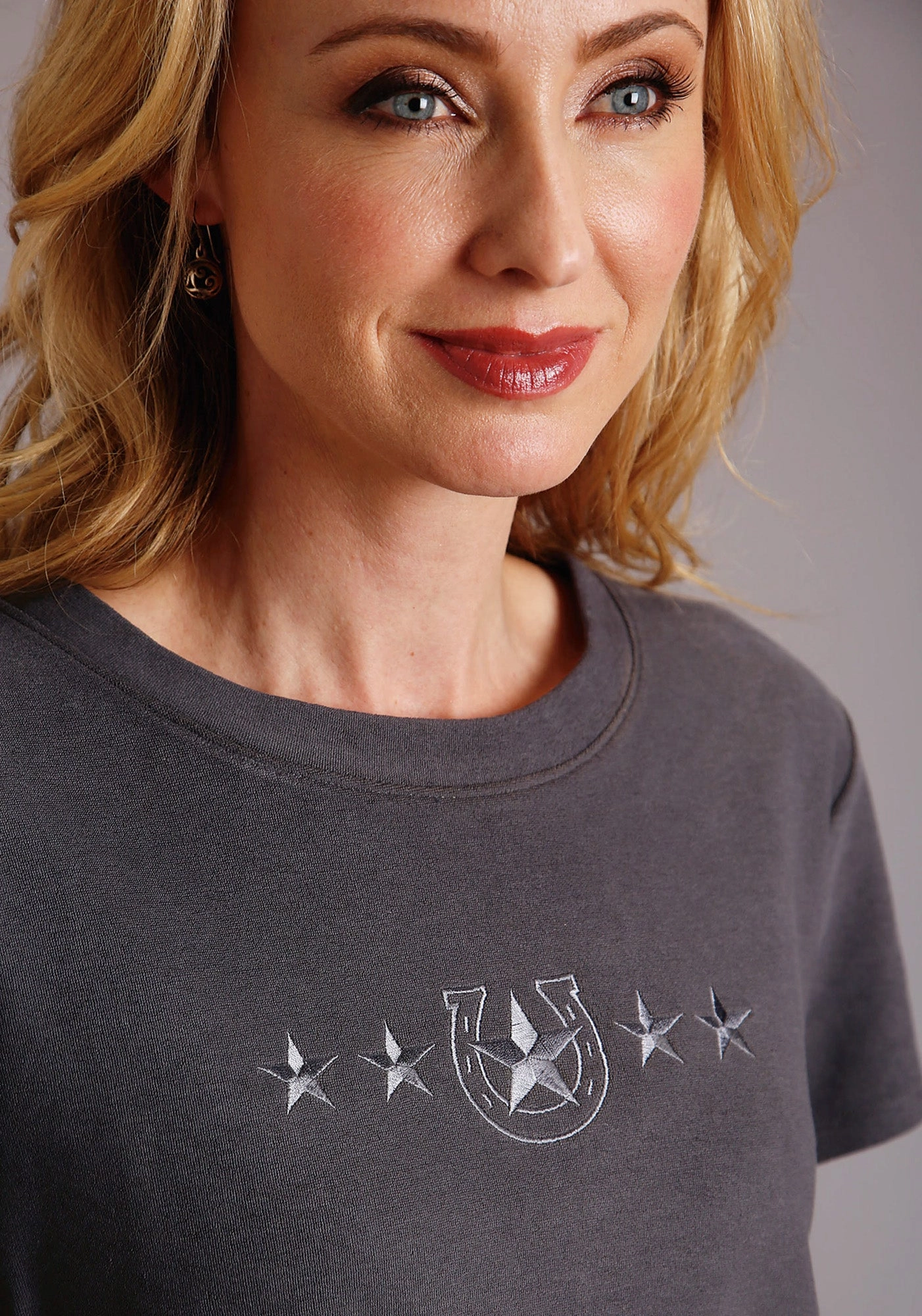 crew neck Contemporary Look Stetson Womens Charcoal 100% Cotton Slightly Fitted S/S T-Shirt