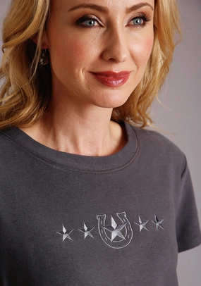 crew neck Contemporary Look Stetson Womens Charcoal 100% Cotton Slightly Fitted S/S T-Shirt