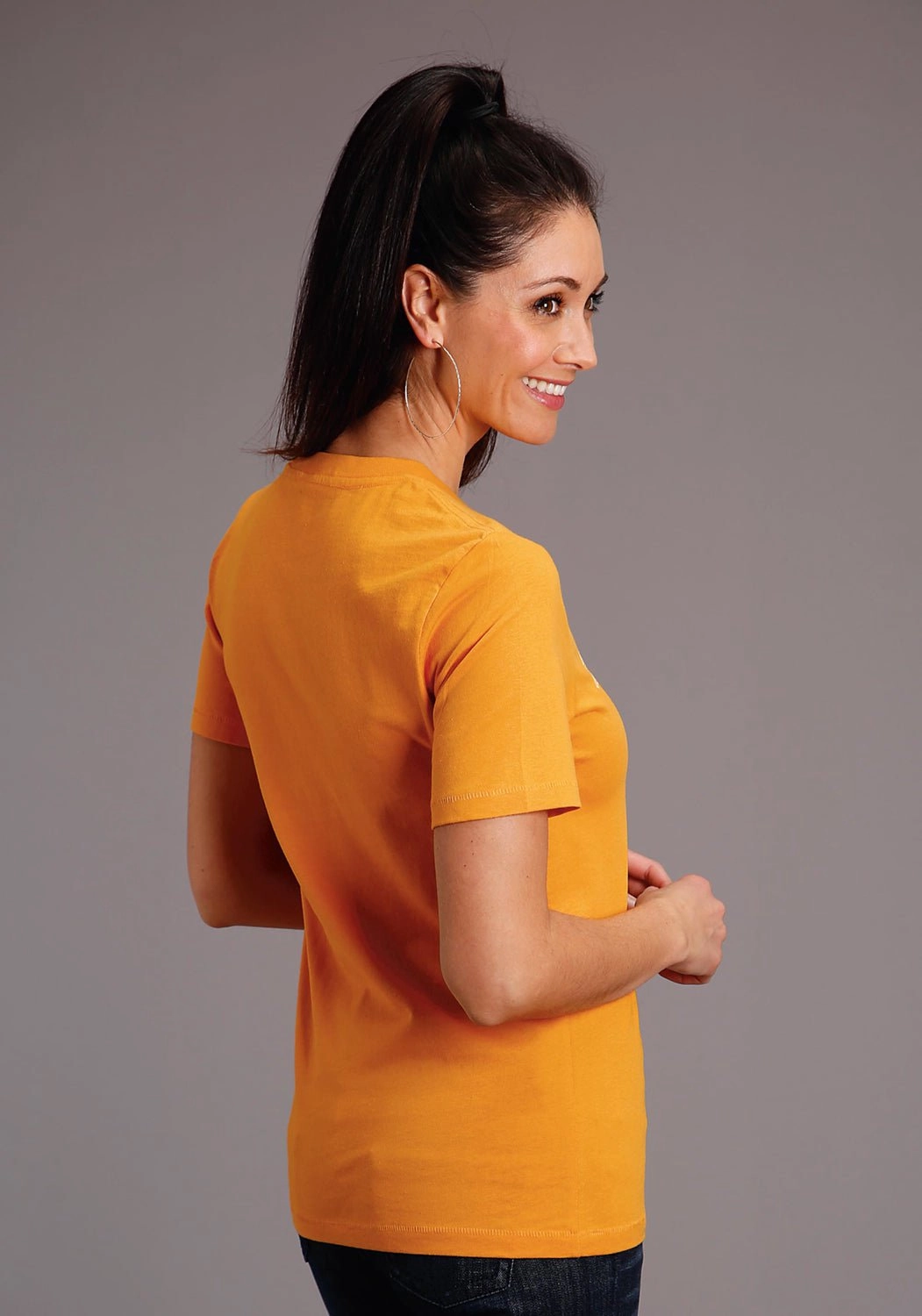 Stetson Womens Gold Yellow 100% Cotton Lettering S/S T-Shirt Layering Piece Bold Statement