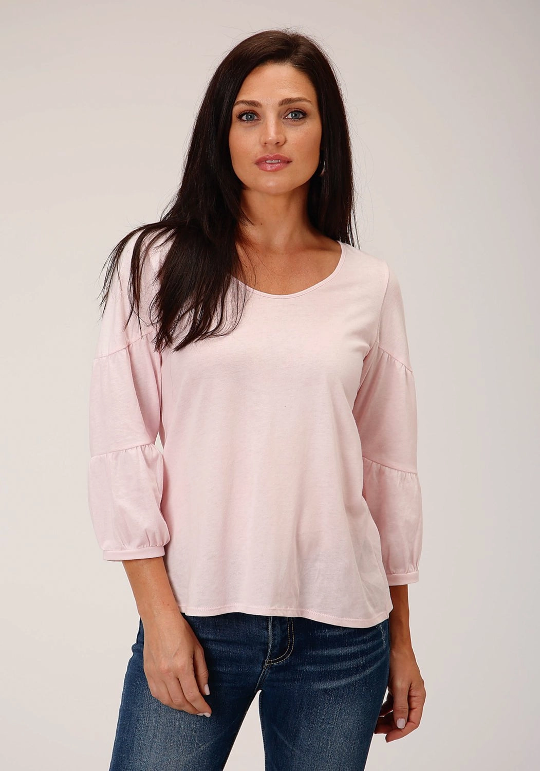 Stetson Womens Tiered Ruffle Pink Poly/Rayon S/S Tunic Contrast Stitch