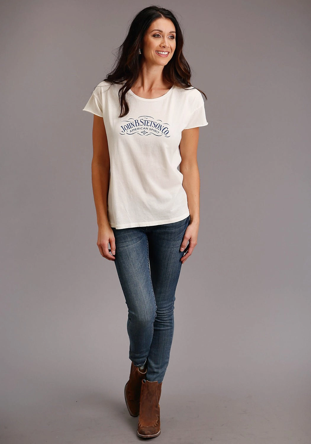 Quick Dry Technology Unisex Option Stetson Womens White 100% Cotton American Spirit S/S T-Shirt