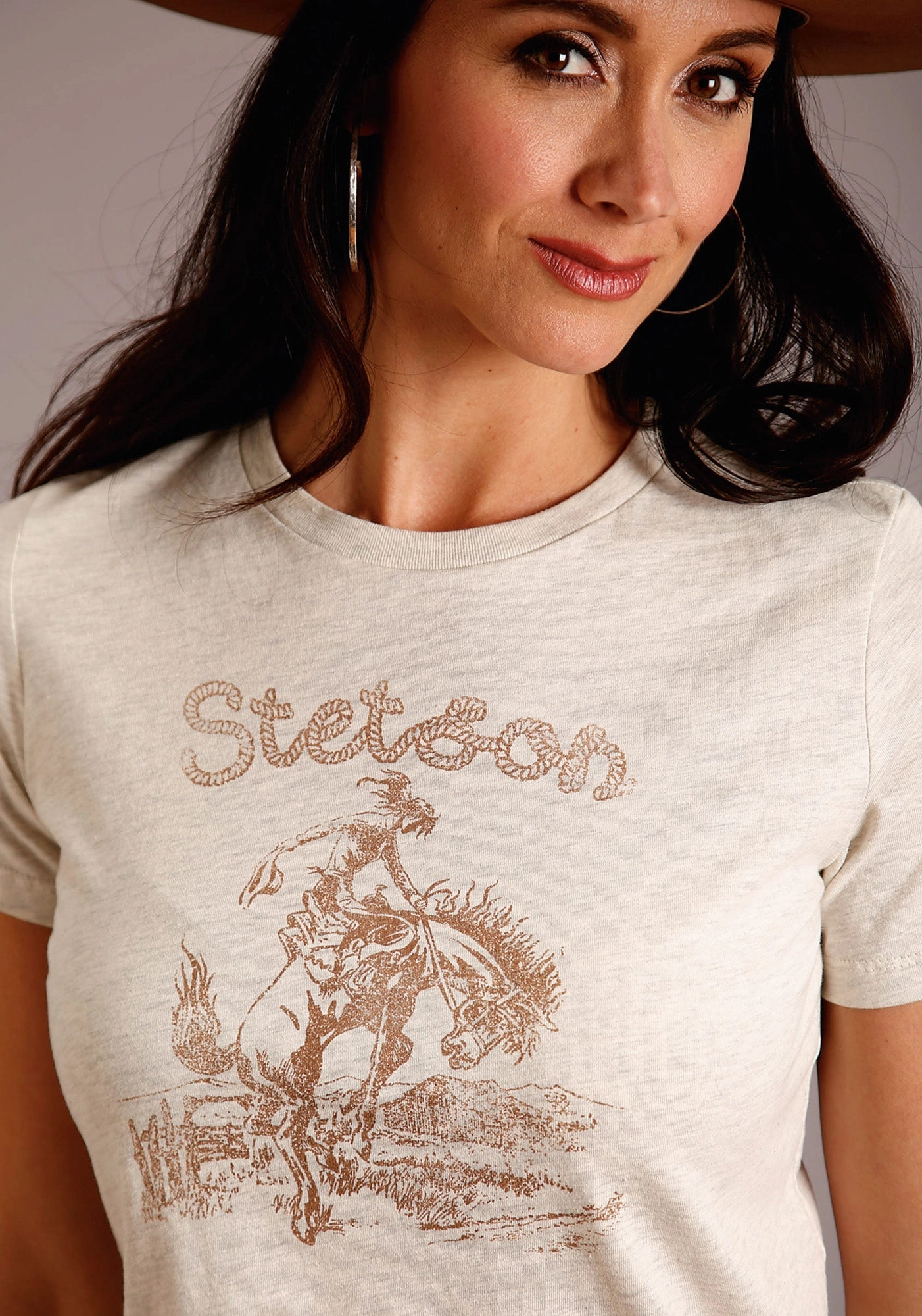 Holiday Outfit Stetson Womens White Cotton Blend Bucking Horse S/S T-Shirt