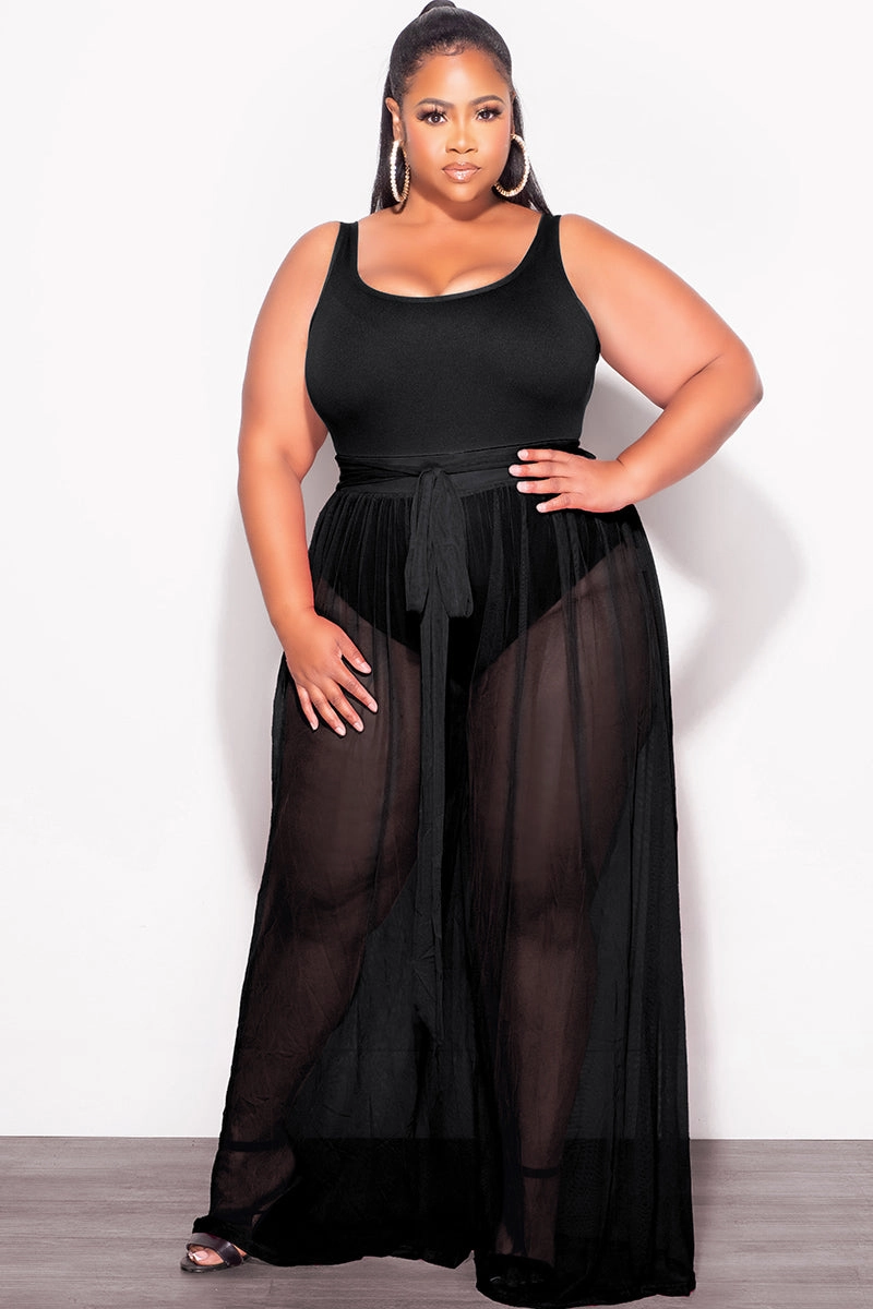 Final Sale Plus Size 2pc Sheer Duster and Pants Set in Black Office Appropriate