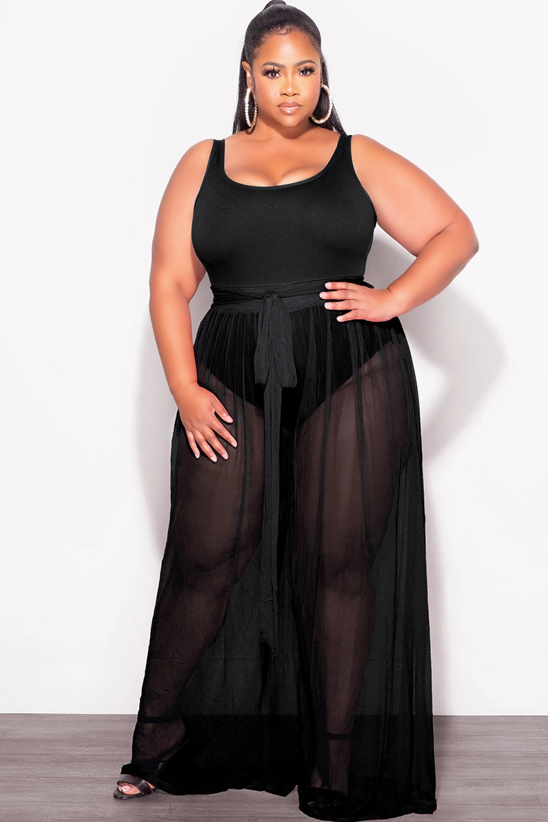 Trail Ready Final Sale Plus Size 2pc Sheer Duster and Pants Set in Black