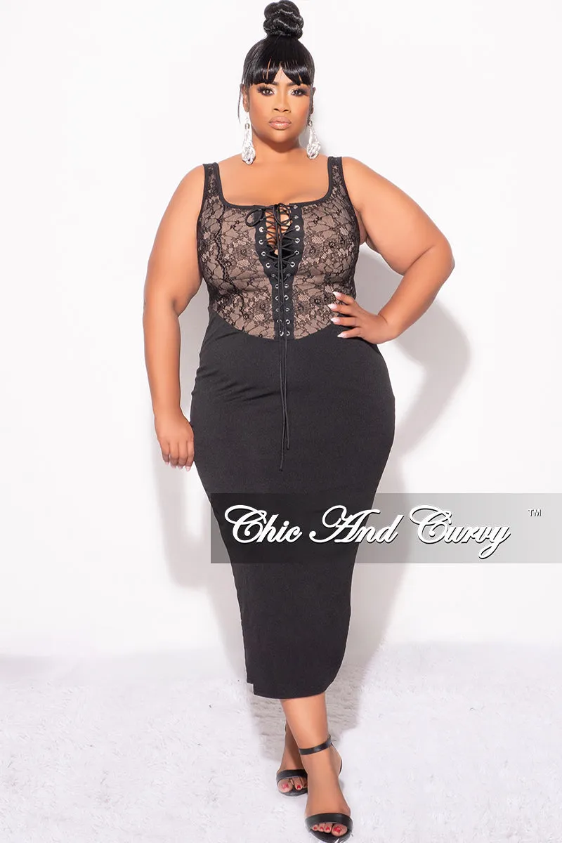 Final Sale Plus Size Lace Up BodyCon Dress in Brown and Black Street Ready Layered Protection