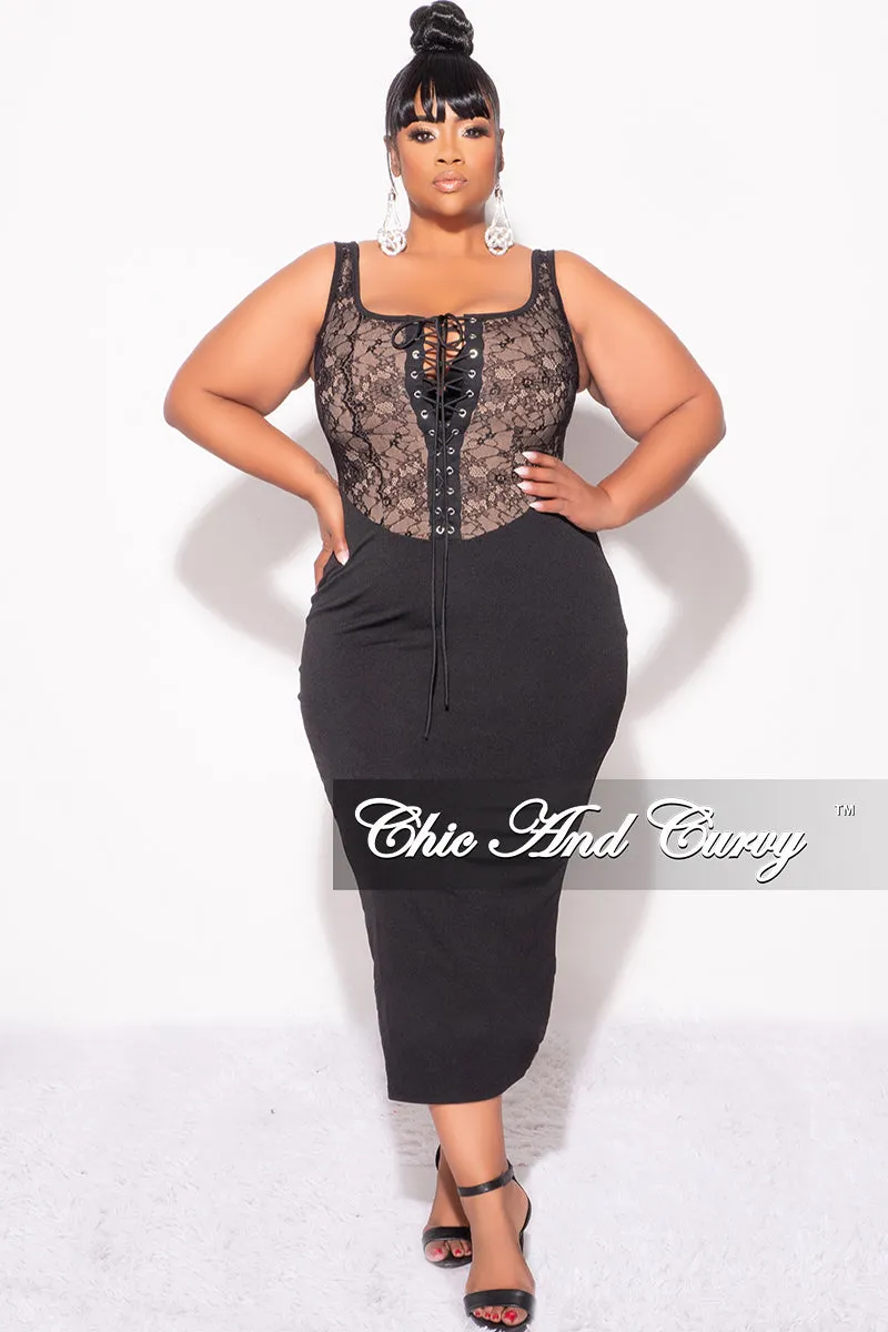 Final Sale Plus Size Lace Up BodyCon Dress in Brown and Black Seamless construction