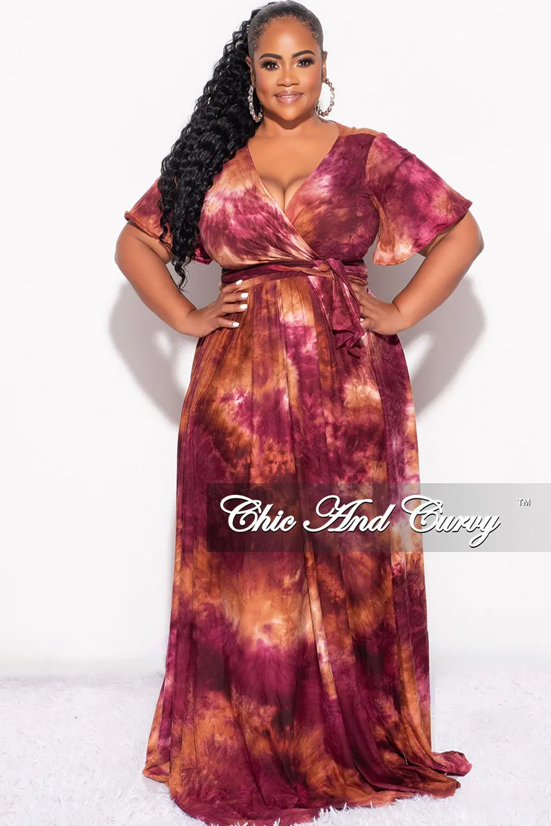 Sporty Fit Design Final Sale Plus Size 2pc Cropped Tie Top and Skirt Set in Burgundy & Orange Tie Summer