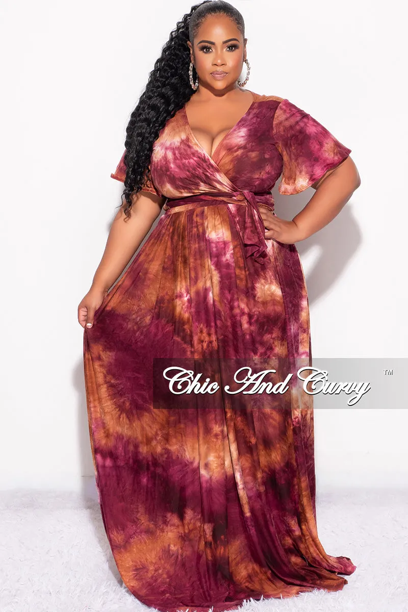 Final Sale Plus Size 2pc Cropped Tie Top and Skirt Set in Burgundy & Orange Tie Summer Agile Fit