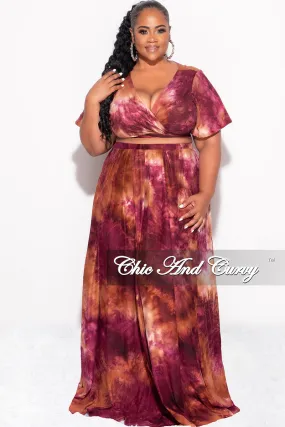 Durable Design Outdoor Adventure Final Sale Plus Size 2pc Cropped Tie Top and Skirt Set in Burgundy & Orange Tie Summer
