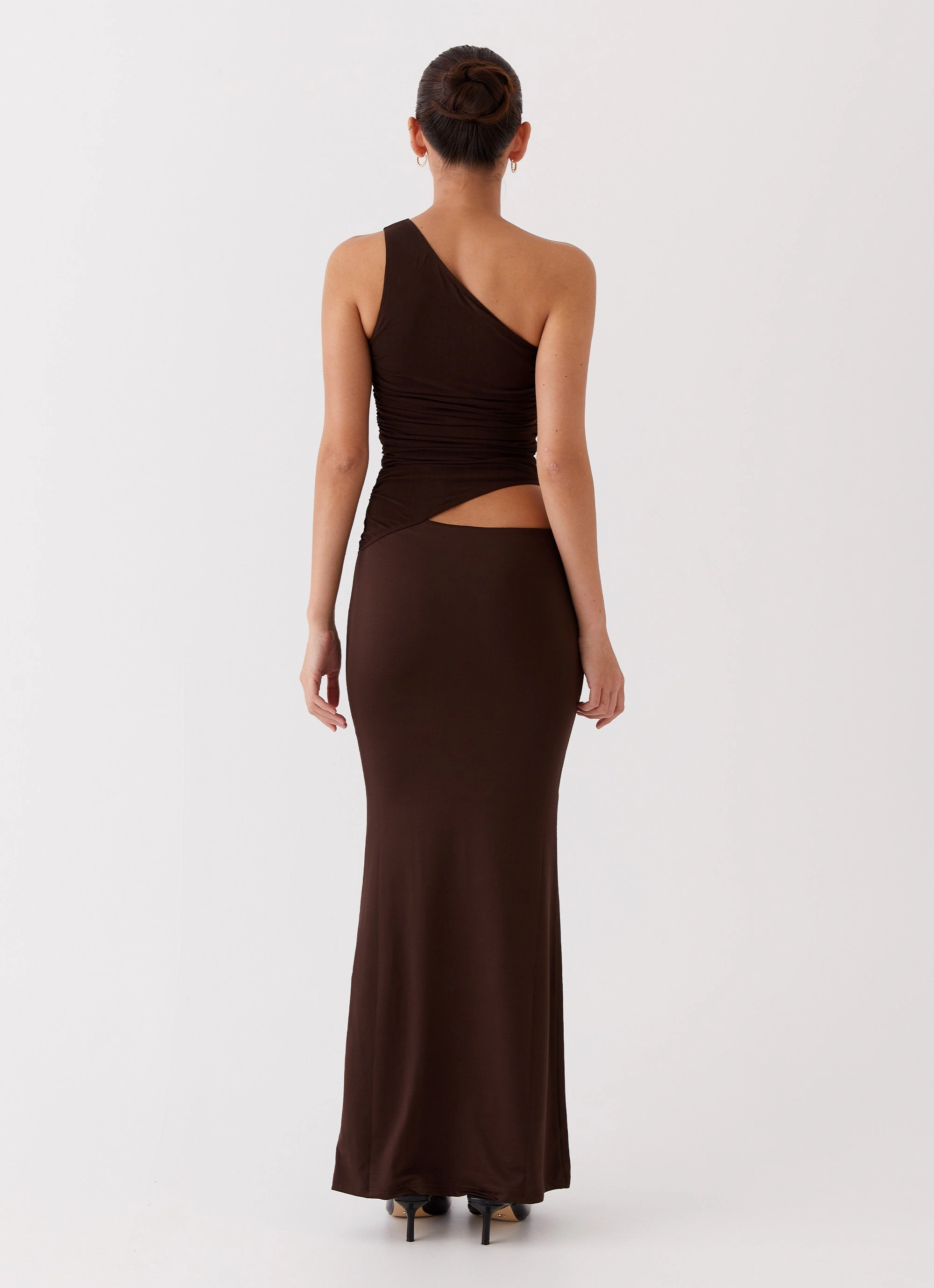 Seranella One Shoulder Maxi Dress - Chocolate MultiPurposePockets