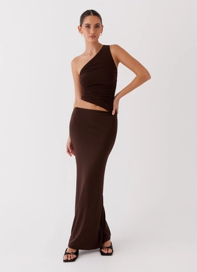 Seranella One Shoulder Maxi Dress - Chocolate Daily Wear Coffee Break