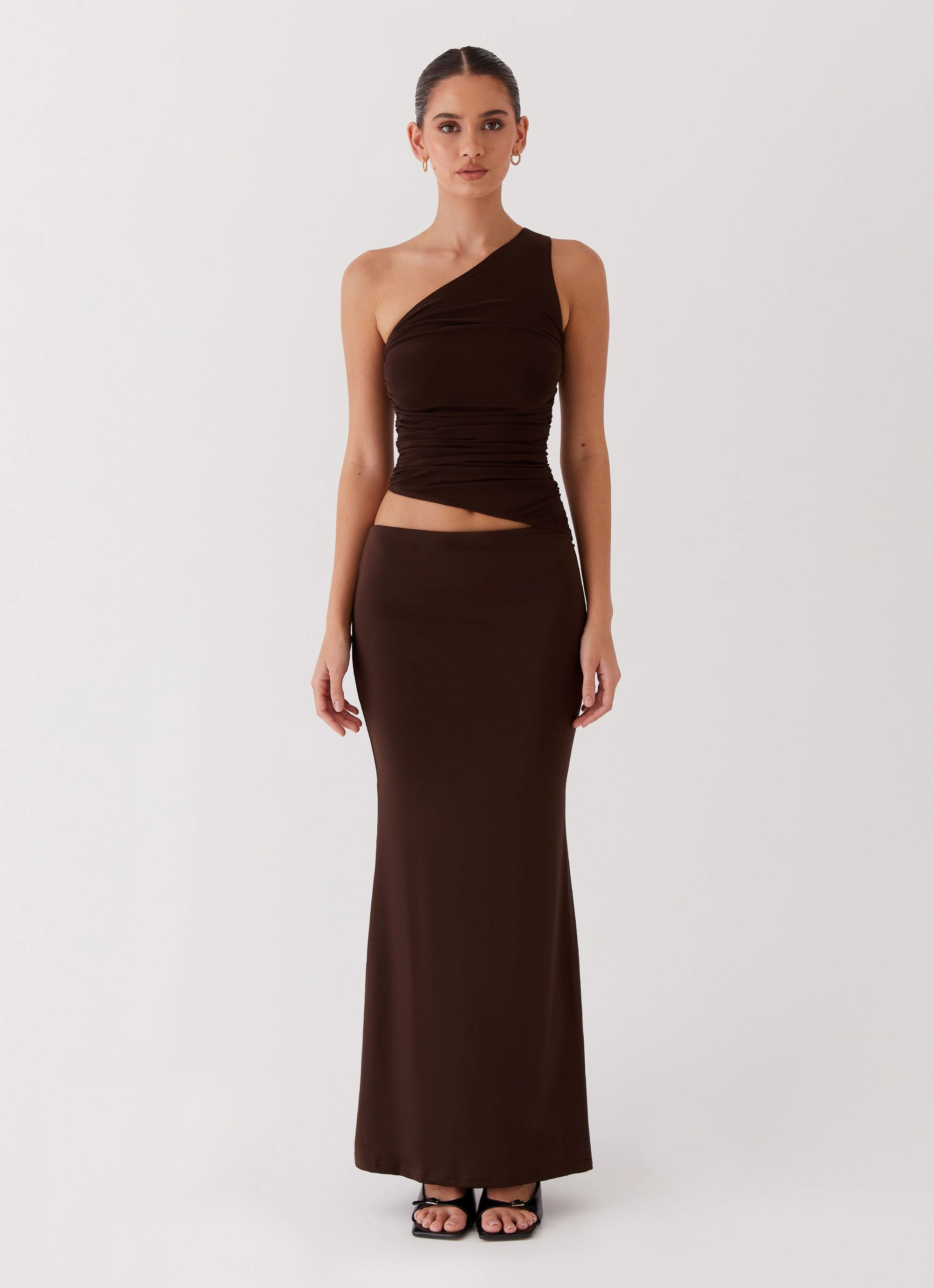 Seranella One Shoulder Maxi Dress - Chocolate Sleek Touch All Inclusive