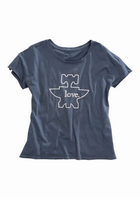 Sheer Panel Tin Haul Womens Love Anvil Logo Denim Blue 100% Cotton S/S T-Shirt