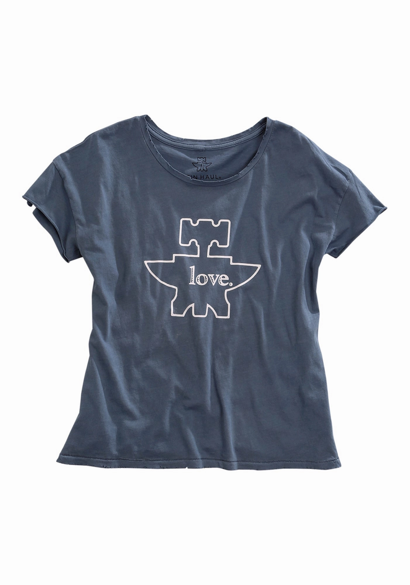 Sheer Panel Tin Haul Womens Love Anvil Logo Denim Blue 100% Cotton S/S T-Shirt