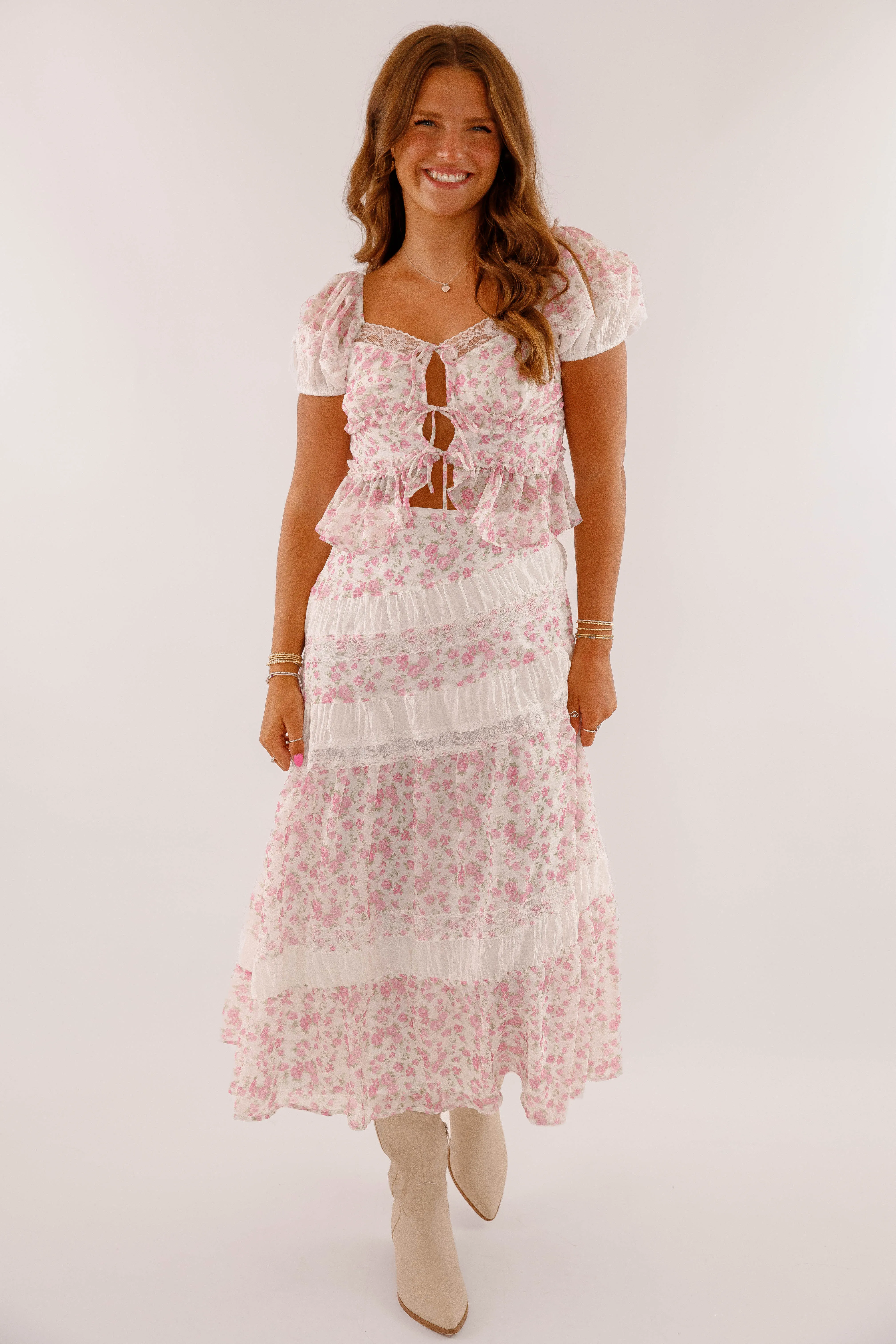 Floral Whispers Midi Skirt QuickReleaseBuckle