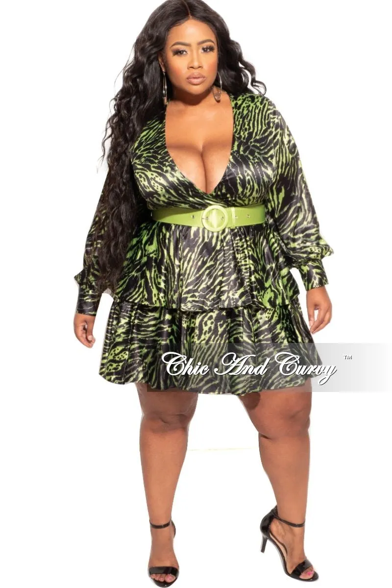 Final Sale Plus Size Babydoll Dress in Lime Green and Black Tiger Stripes Durable Wear