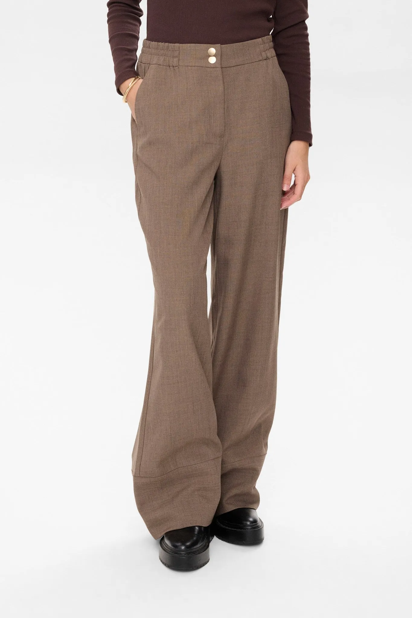 NUSHELLY PANTS - Brown Lentil Melange Breathable Mesh Panels