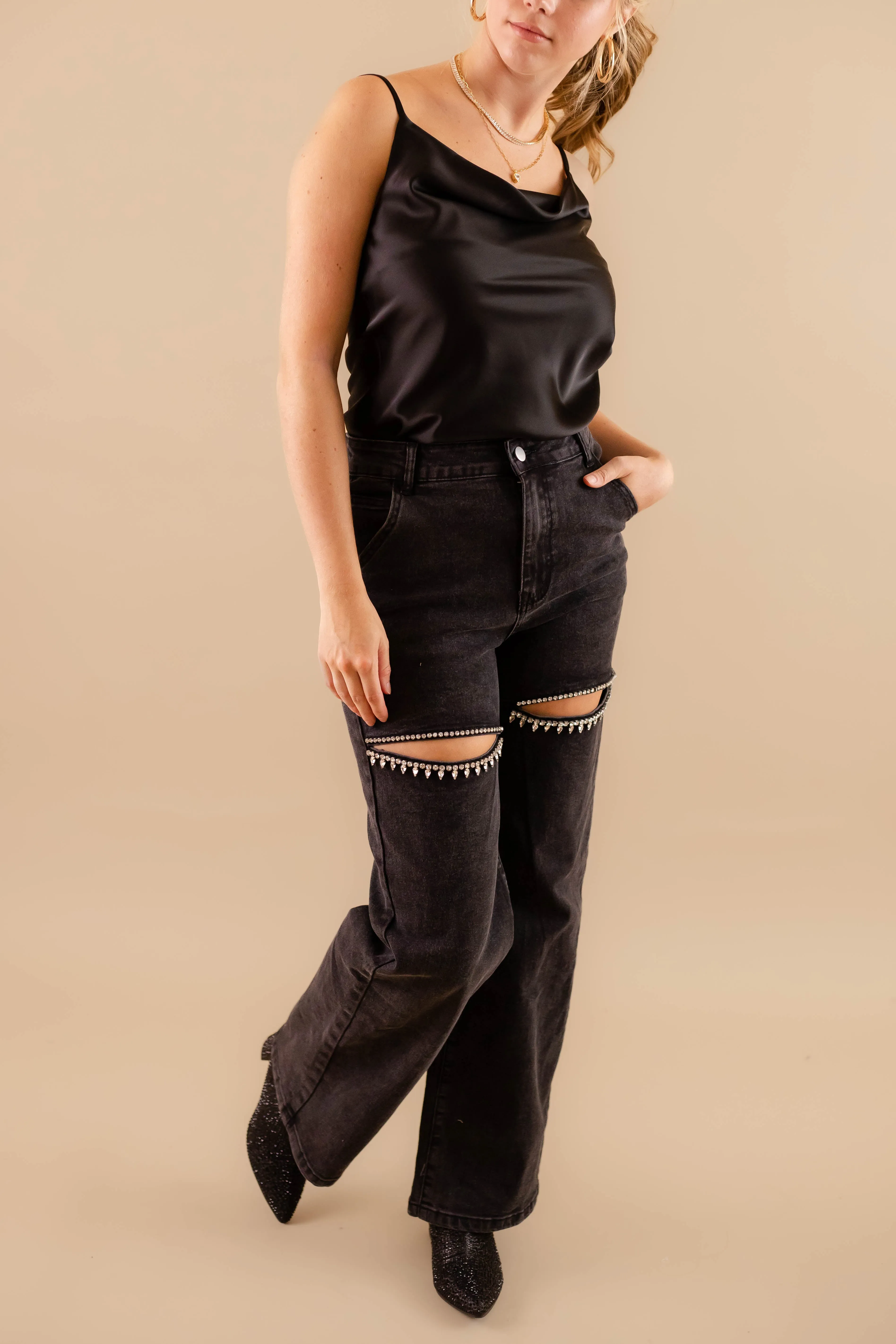RESTOCK: Big Personality Rhinestone Denim-Black simple design