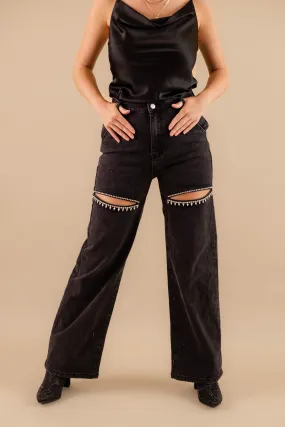 RESTOCK: Big Personality Rhinestone Denim-Black Sporty Touch