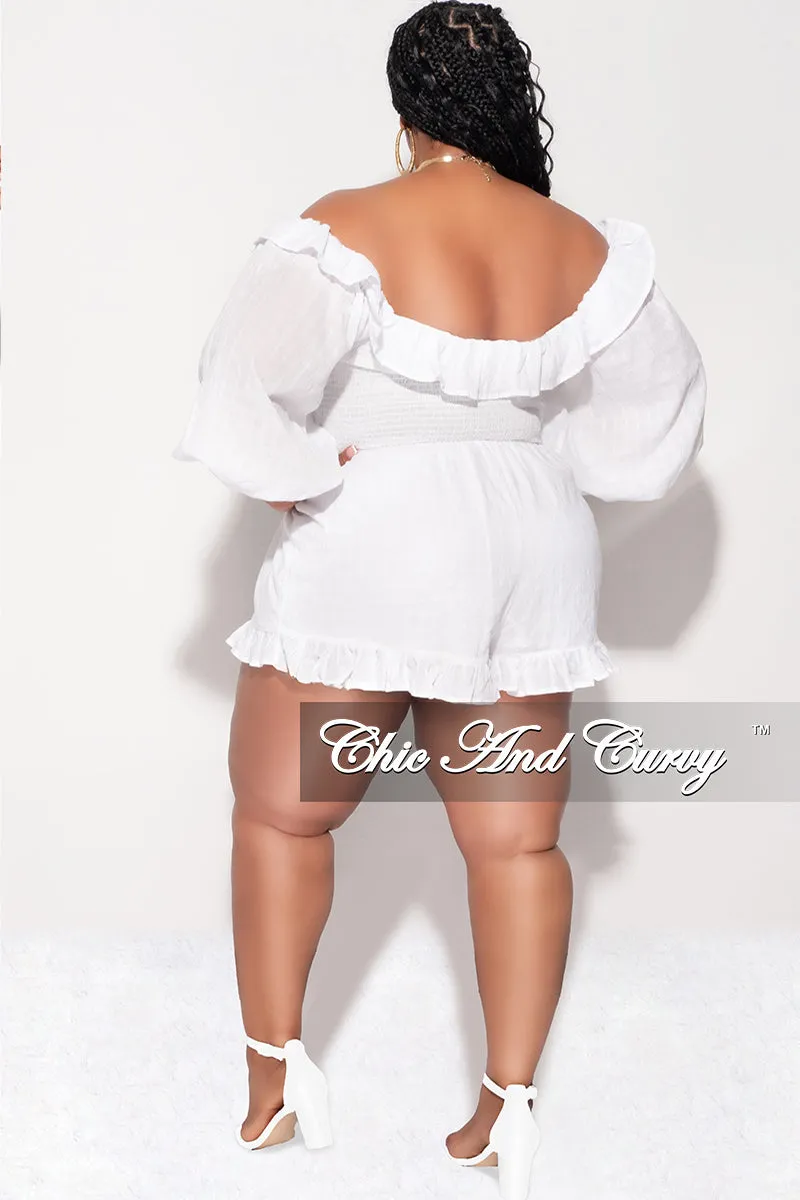 Final Sale Plus Size Lien Romper White Comfortable Design Sleek Waist