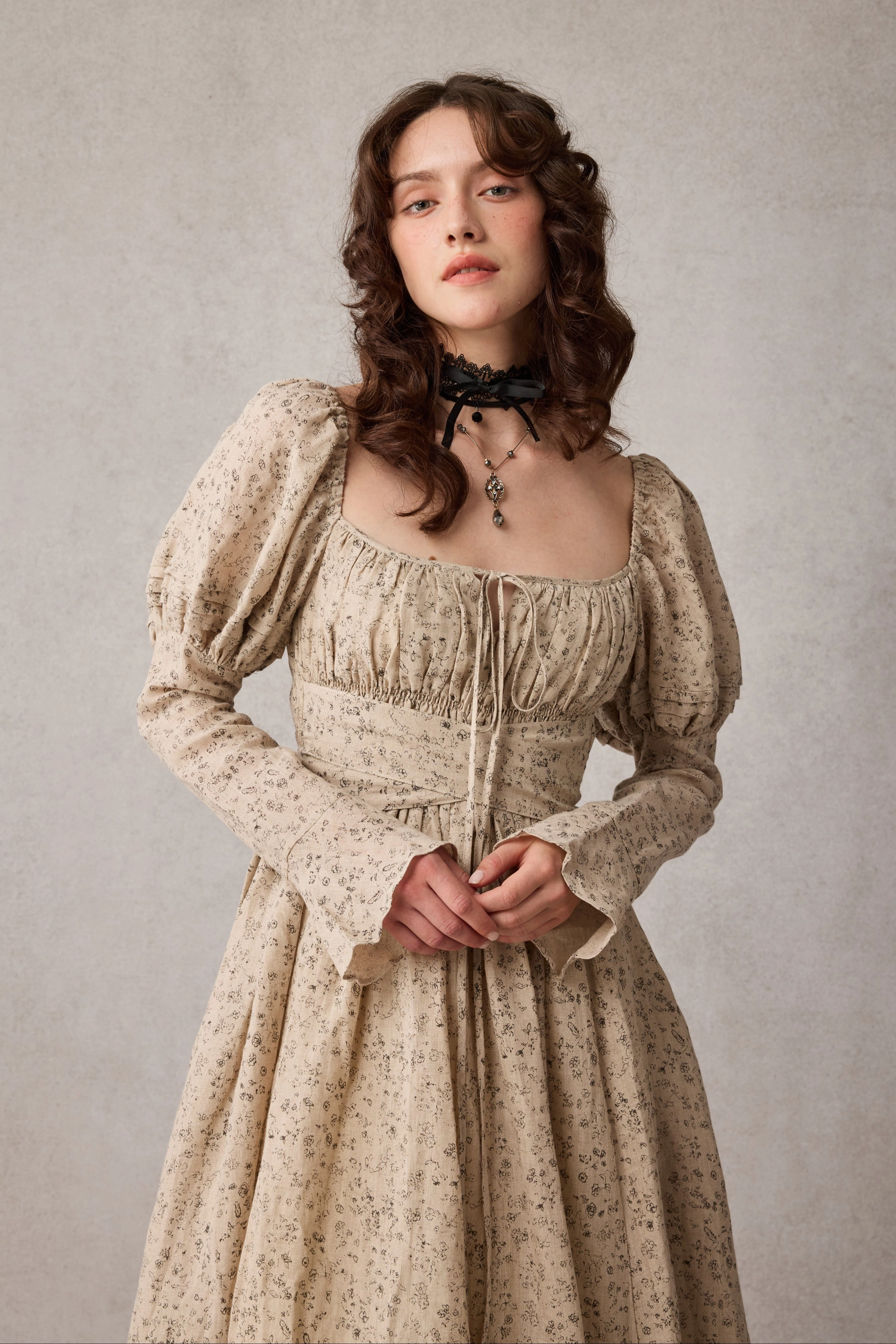 Paisley 11 | Elegant Floral Linen Dress Non-Binding Fit Embroidered Detail