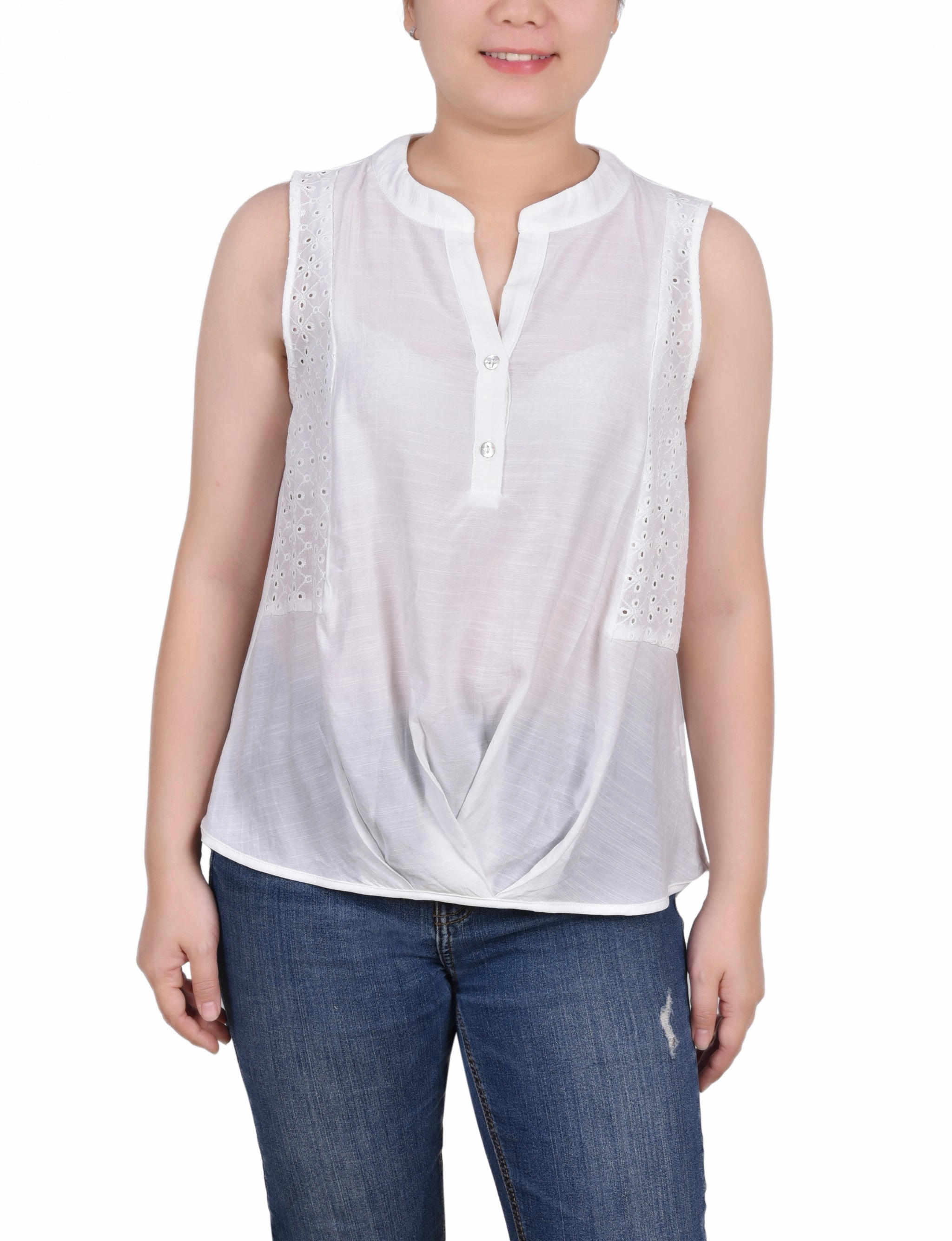 Biodegradable Fiber Blend Sleeveless Blouse With Eyelet Insets