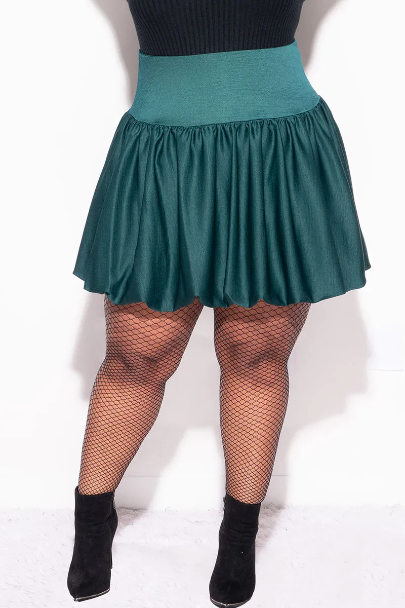 Final Sale Plus Size Bubble Mini Skirt in Green Temperature Regulating AdjustableTabs