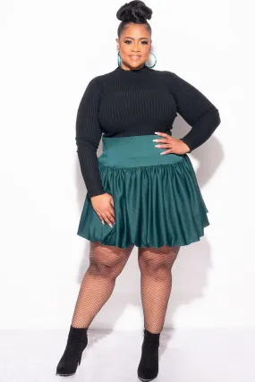 Final Sale Plus Size Bubble Mini Skirt in Green Quick-Dry Material Eco Friendly Dyeing