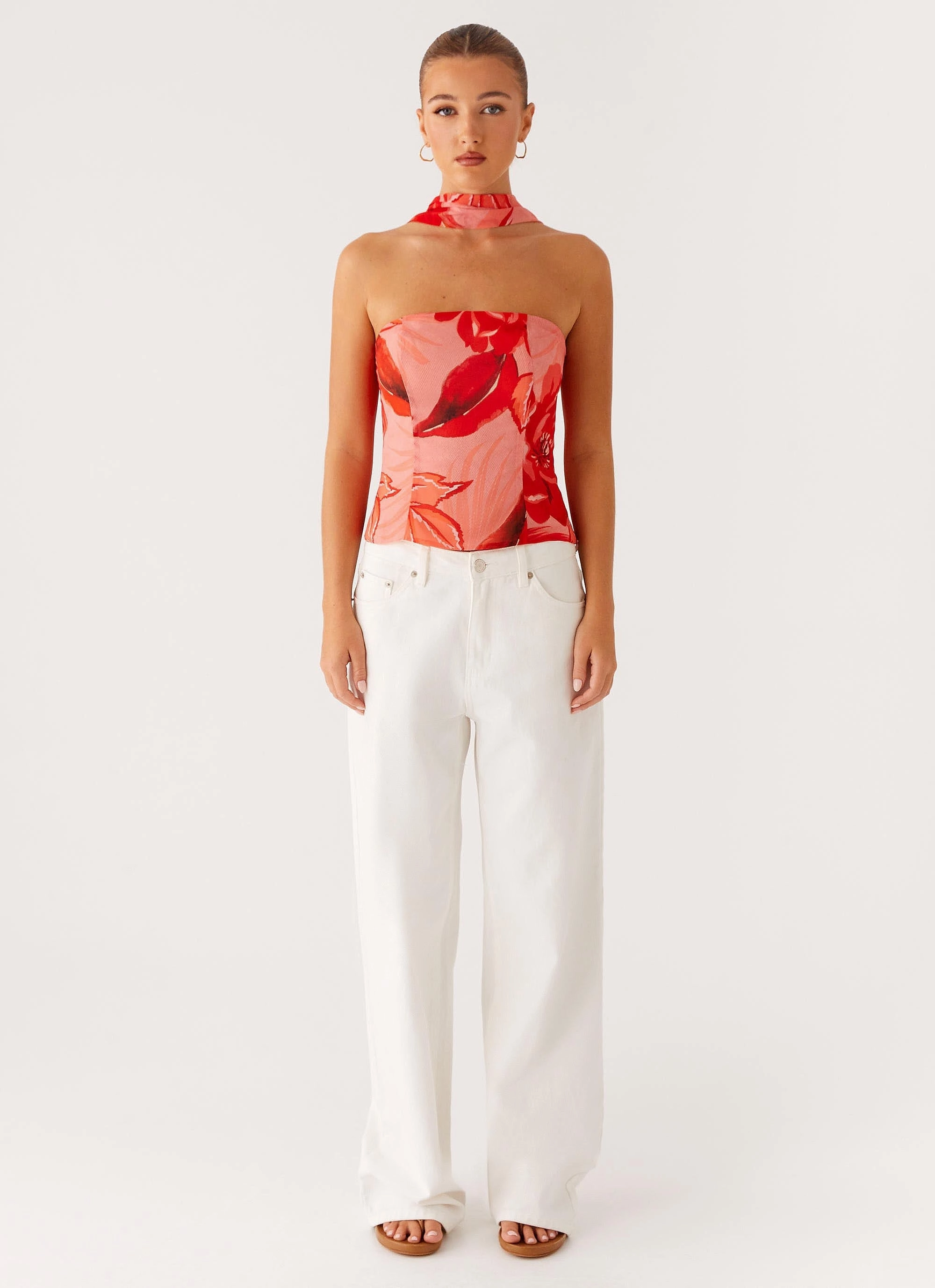 Minimalist Silhouette HeatRegulating Anais Scarf Top - Sicily Sunset Print