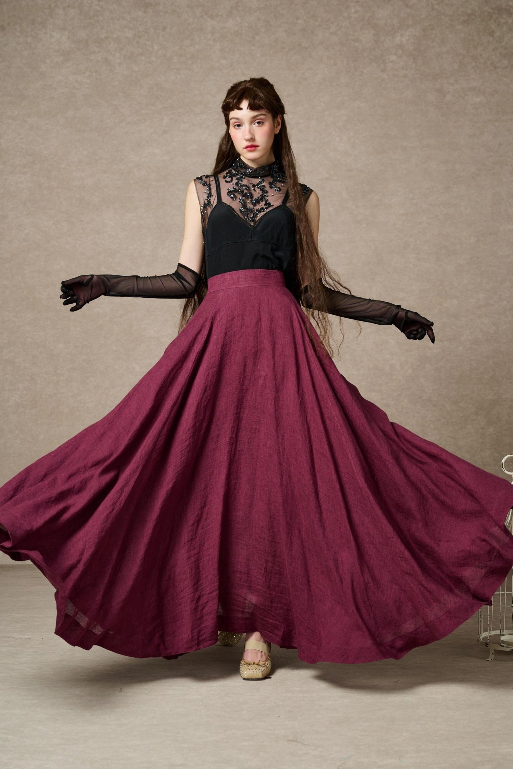 Wrinkle resistant fabric Seam Free Edges Cherry 22 | maxi linen skirt