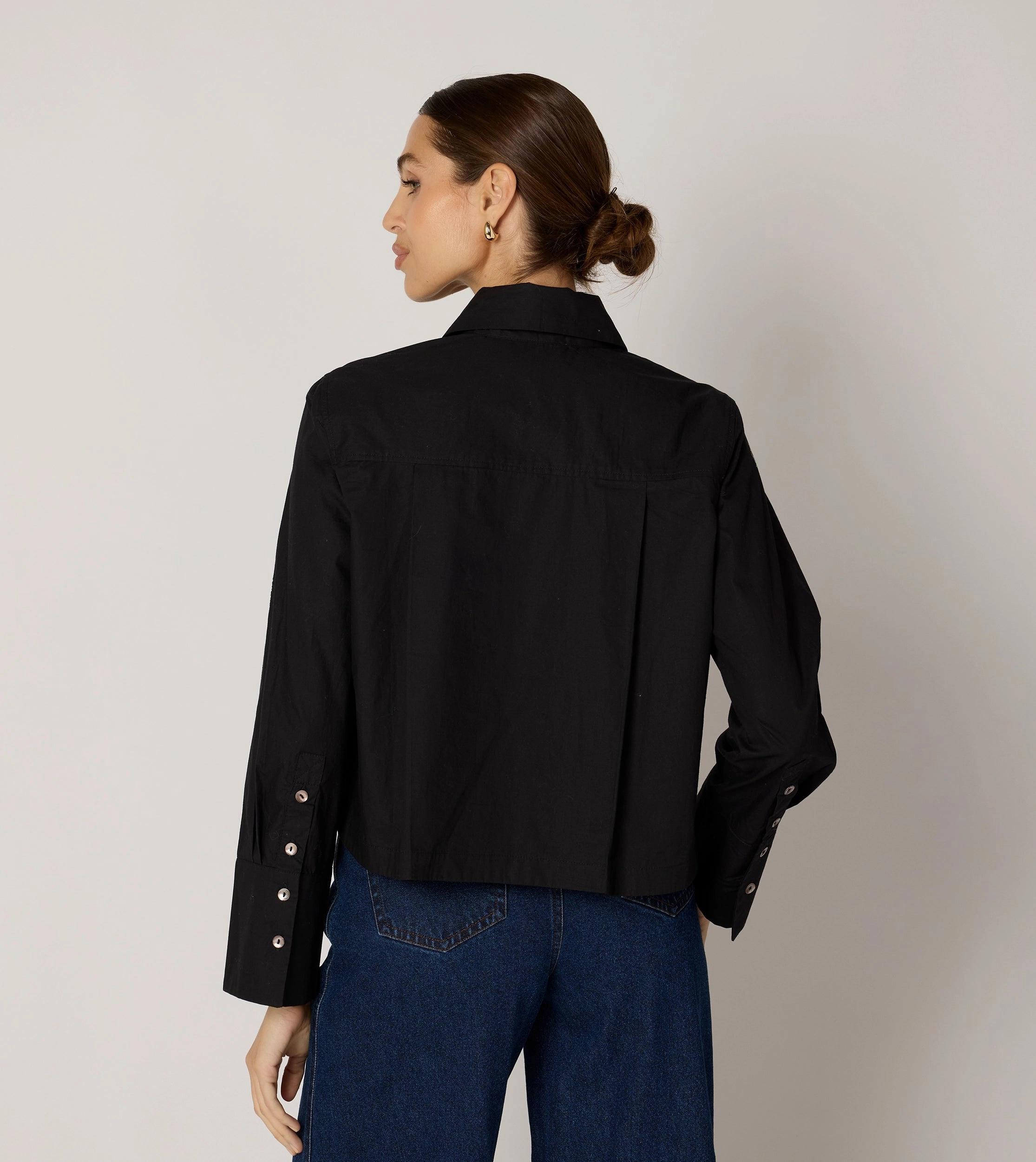 Sierra Blouse | Black Contrast Stitching LayeredCollar