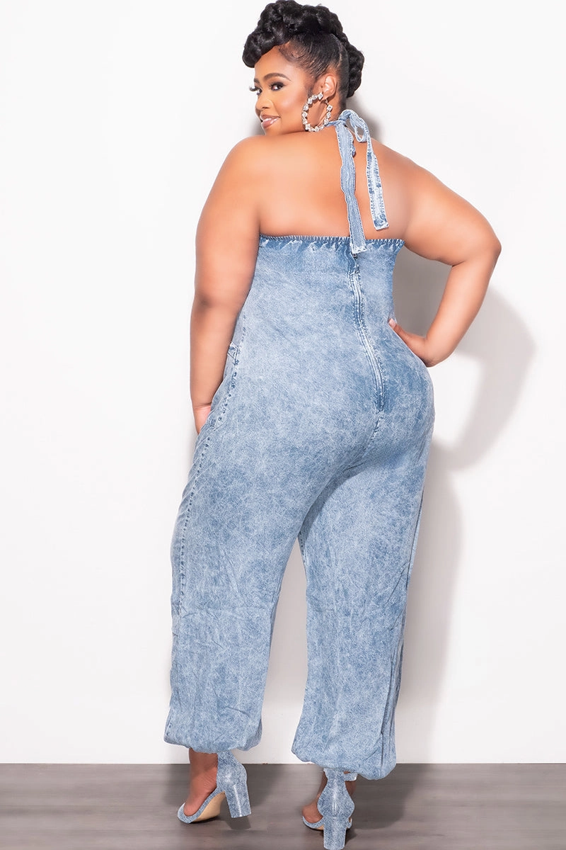 AllDayCompression Final Sale Plus Size Oversized Halter Jumpsuit in Chambray