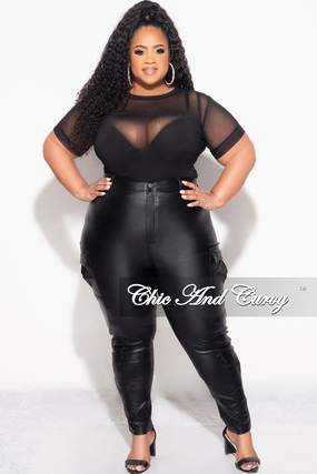 Comfy Waistband Final Sale Plus Size Slim Cargo Pants in Metallic Black