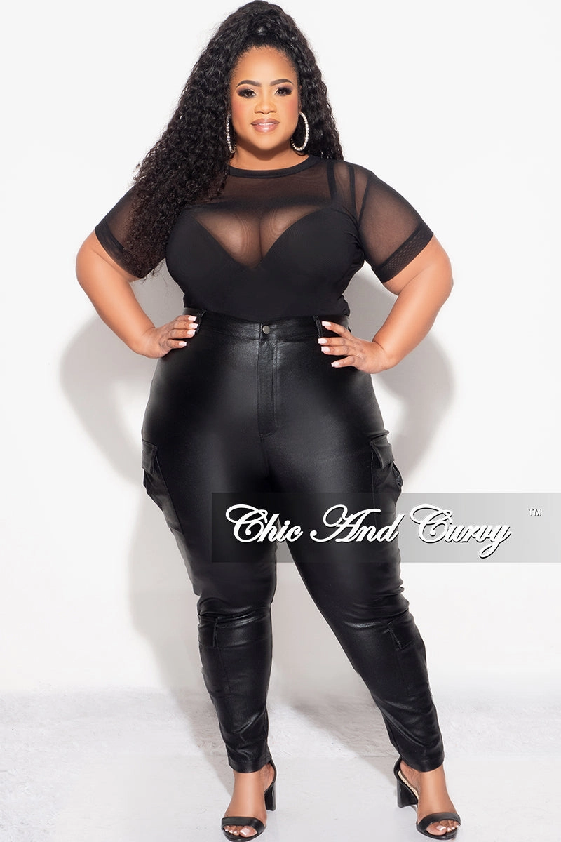 Final Sale Plus Size Slim Cargo Pants in Metallic Black Flexible shape